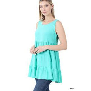 Zenana Women's Summer Casual Sleeveless Tiered Ruffle Tunic Peplum Tank Top XL